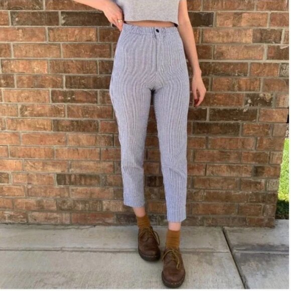 Brandy Melville Pants - Brandy Melville  John Galt Pinstripe Striped Tilden High Rise Pants Blue White